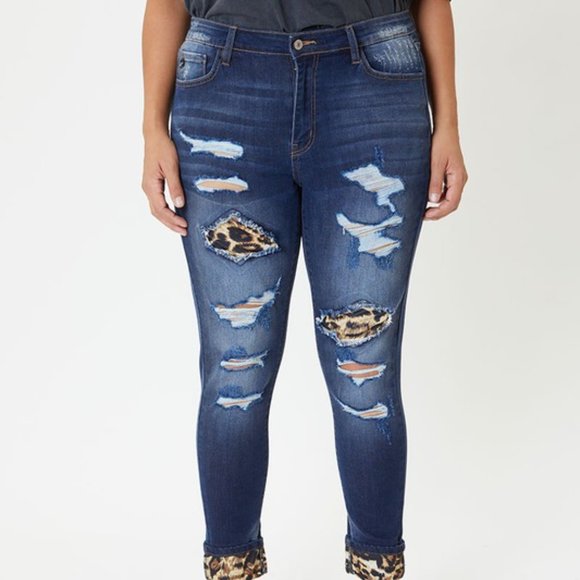 NEW! KanCan USA Leopard Detail Jeans 1X, 2X & 3X - Picture 4 of 12